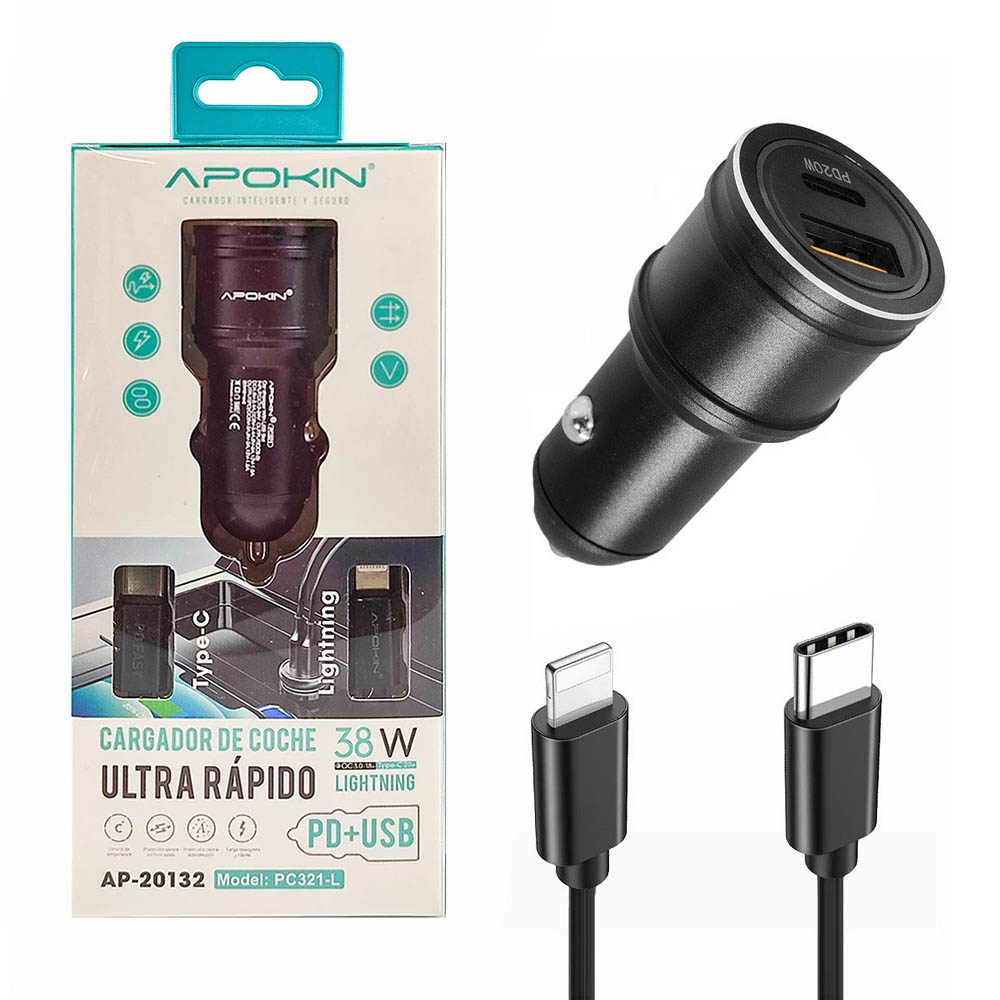 CARGADOR 38W COCHE 3.0 USB-A/TIPOC-C + LIGHTING