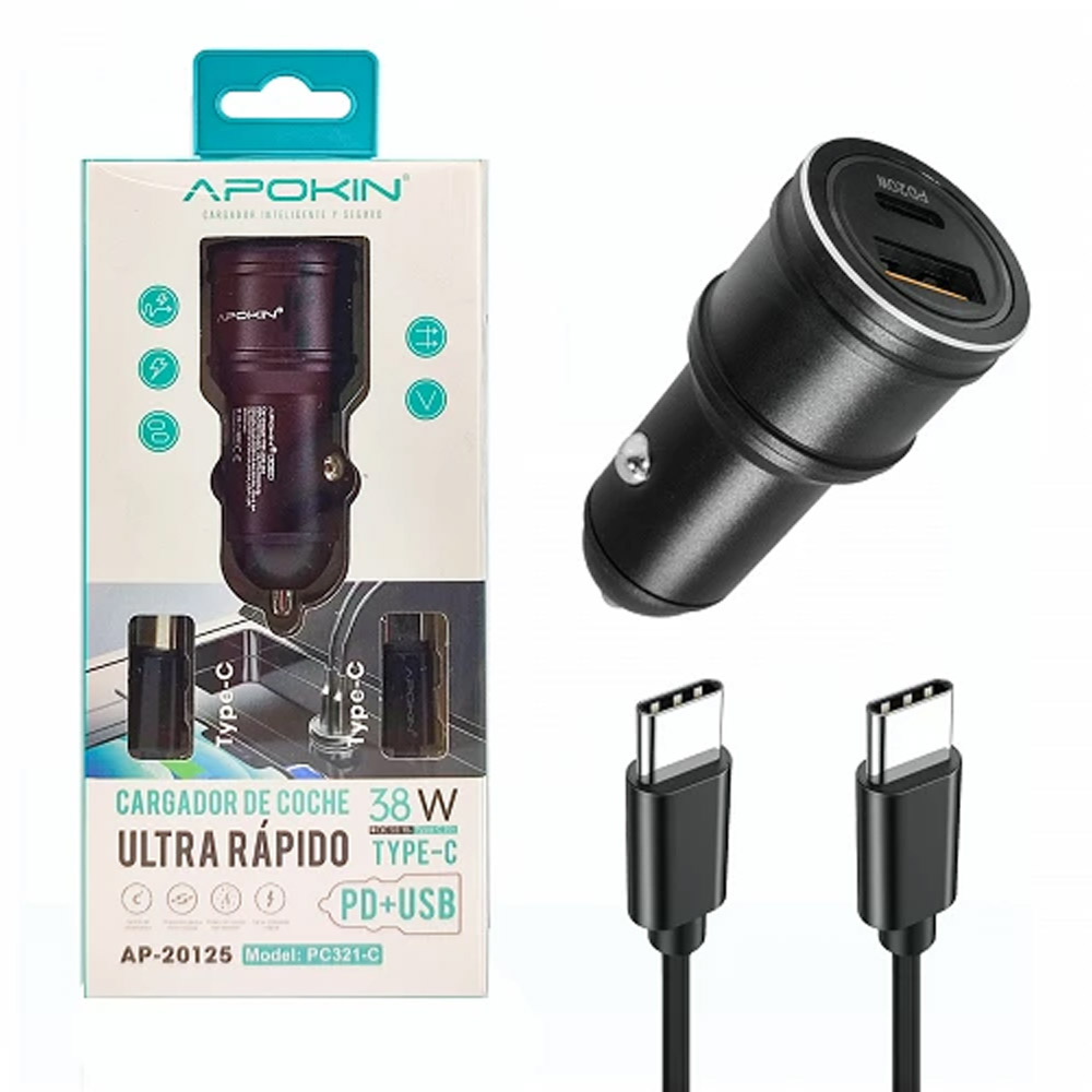 CARGADOR 38W COCHE 3.0 USB-A/TIPOC-TIPOC