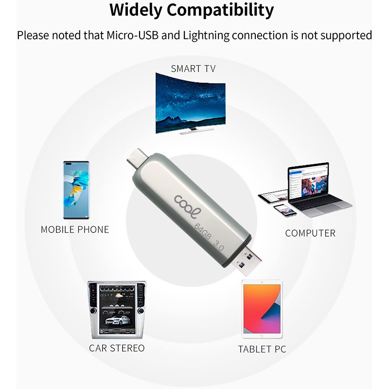 Pen Drive x USB 256 GB 3.0COOL Tipo-C  USB(2 en 1)