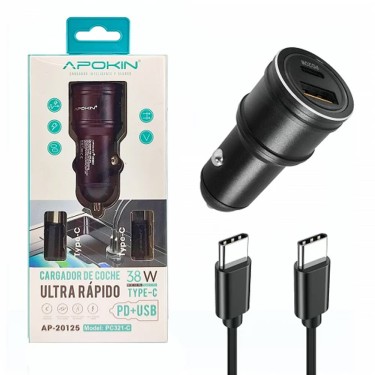 CARGADOR 38W COCHE 3.0 USB-A/TIPOC-TIPOC