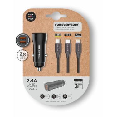 Cargador Coche Tech One Tech TEC2810/ 2xUSB + CABL