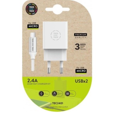 Cargador de Pared Tech One Tech 2xUSB + Microusb